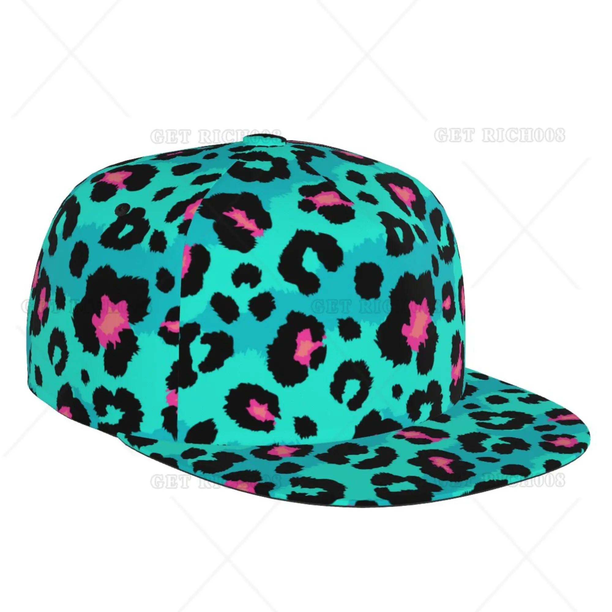 Leopard Pattern Blue Hiphop Caps Fashionable Flat Brim Baseball Cap All Seasons Hats for Men Women One Size Snapback Cap