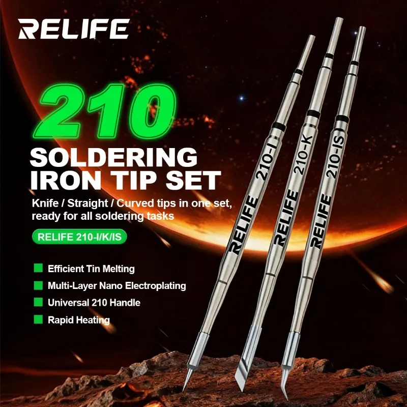 RELIFE 210 Series Soldering Tips I/K/IS Fast Heat Transfer Multi-layer Nano Electroplating for Phone PCB Repair Soldering