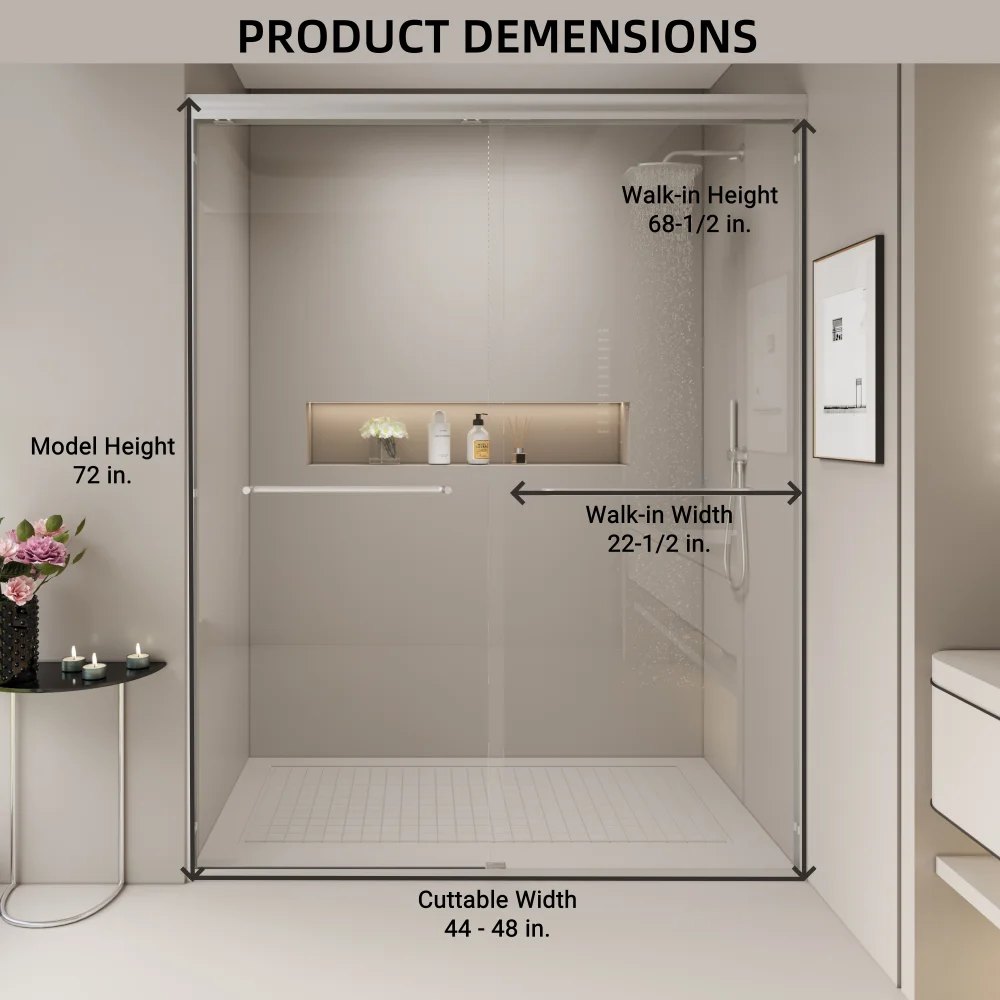 44-48 in. W x 72 in. H Double Sliding Shower Door, Semi-frameless Bypass Bathroom Sliding Door with 1/4