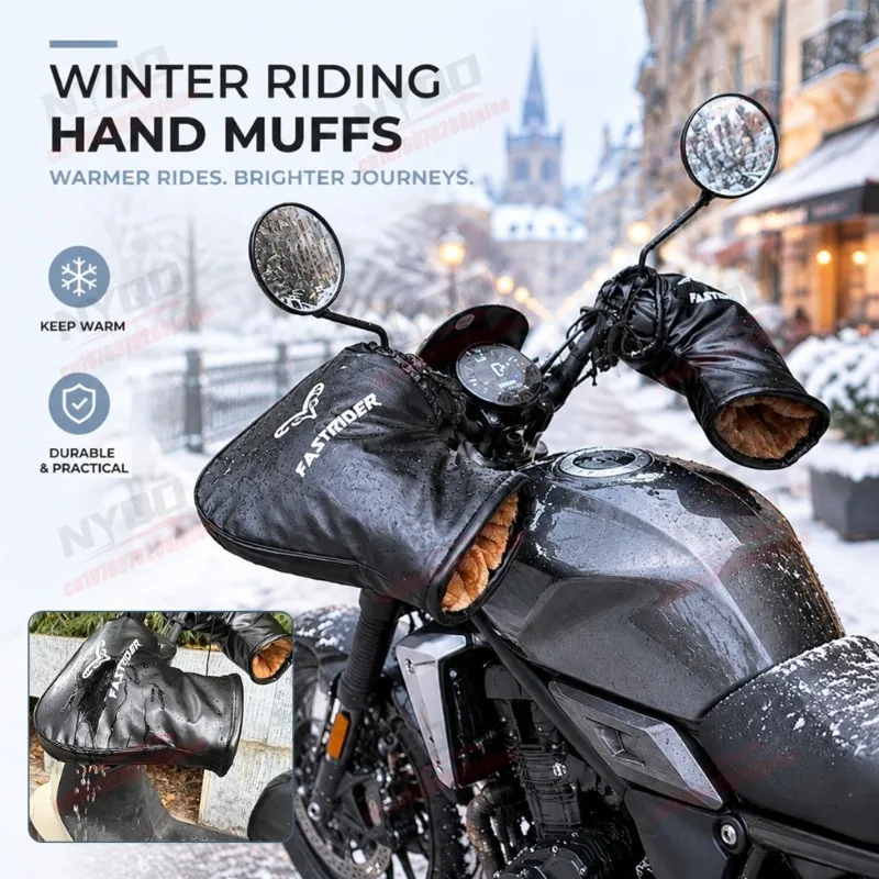 PU Leather Winter Motorcycle & Bike Handlebar Muffs (A Pair), Windproof Waterproof Thick Plush Lined Thermal Hand Covers