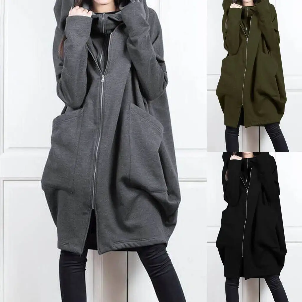 

2025 New Mid Length Women's Jacket Hooded Zip Fake Two Piece Design Pocket Sweatshirt Style Outerwear