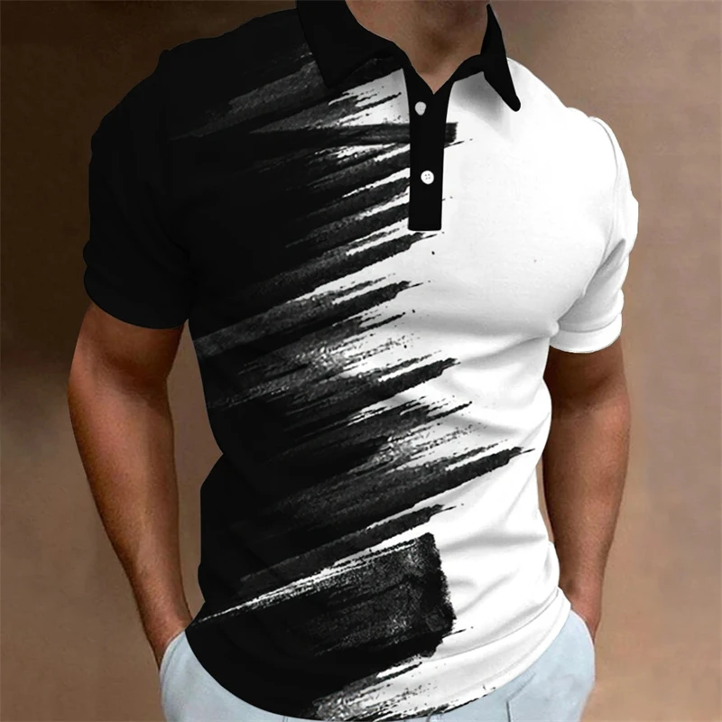 Fashion Men's Polo Shirts Stitching Color T-shirt Casual Tops Sportwear Oversized Tops Men Clothing Short-sleeved Buttons Tees