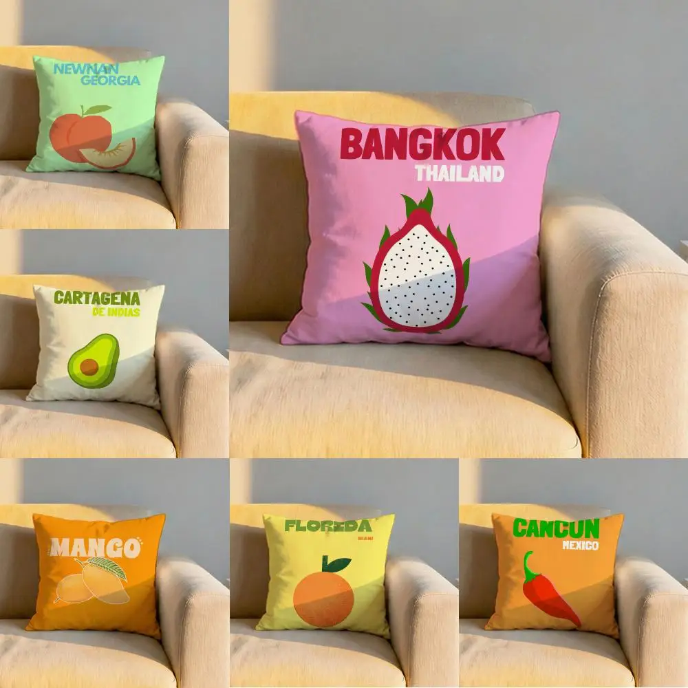 Hand Drawn Fruit Pattern Cushion Cover Soft Reversible & Durable Pillow Cover – Multi-Scene Use for Home & Car Daily Comfort