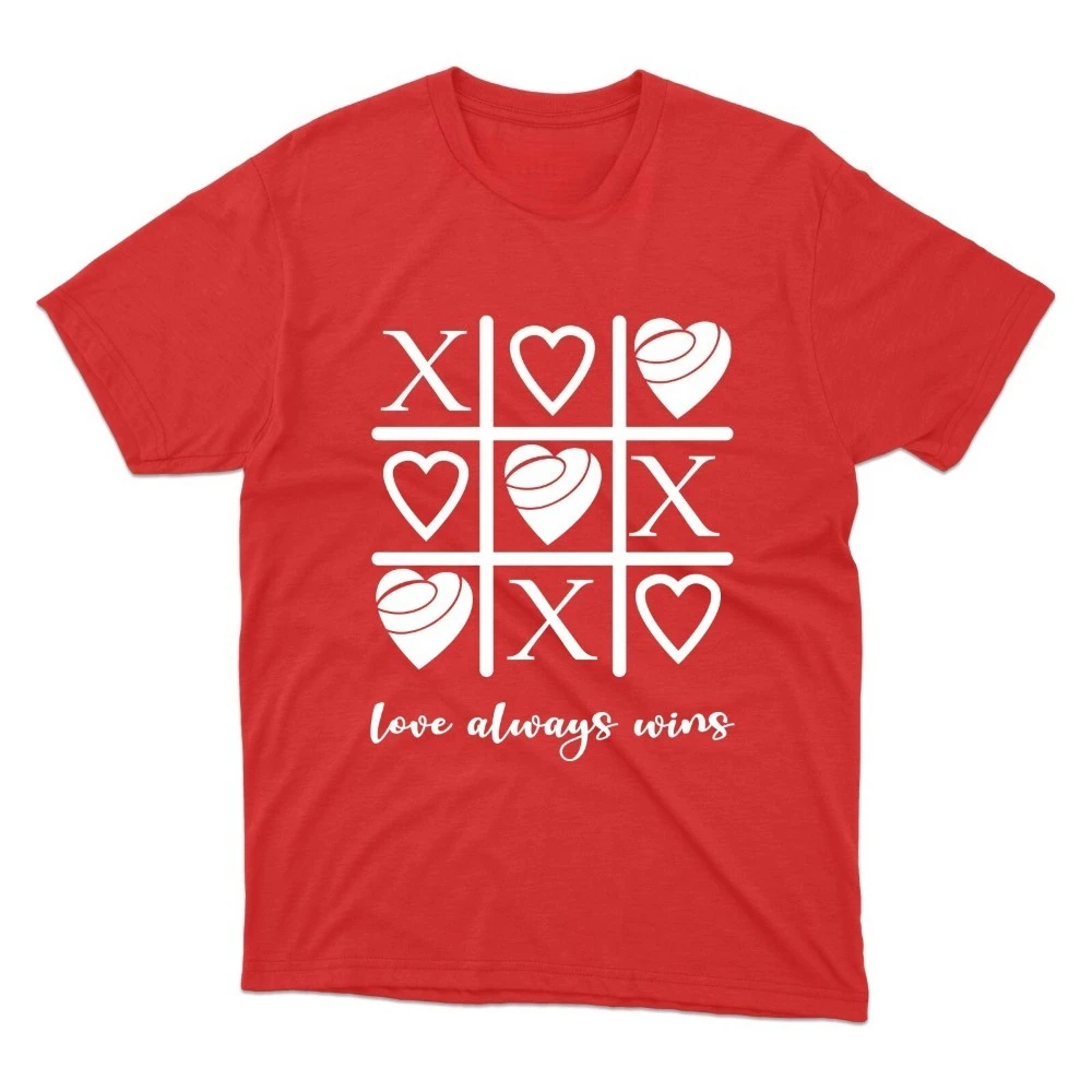 عيد الحب تي شيرت الحب دائما يفوز قميص طاقم الرقبة قسط مطبوعة للجنسين الرجال تي شيرت قصير الأكمام ملابس علوية من القطن عالية الجودة