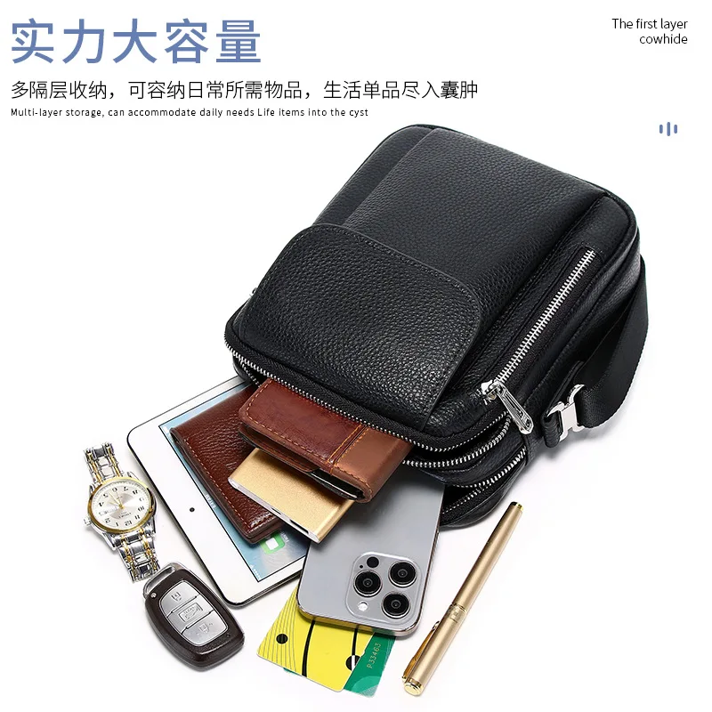 حقيبة صدر للرجال حقيبة كروس جديدة من الجلد الطبيعي الراقية ، حقيبة كتف عصرية من جلد البقر بطبقة علوية كاجوال للرجال حقيبة كتف فاخرة للرجال #3