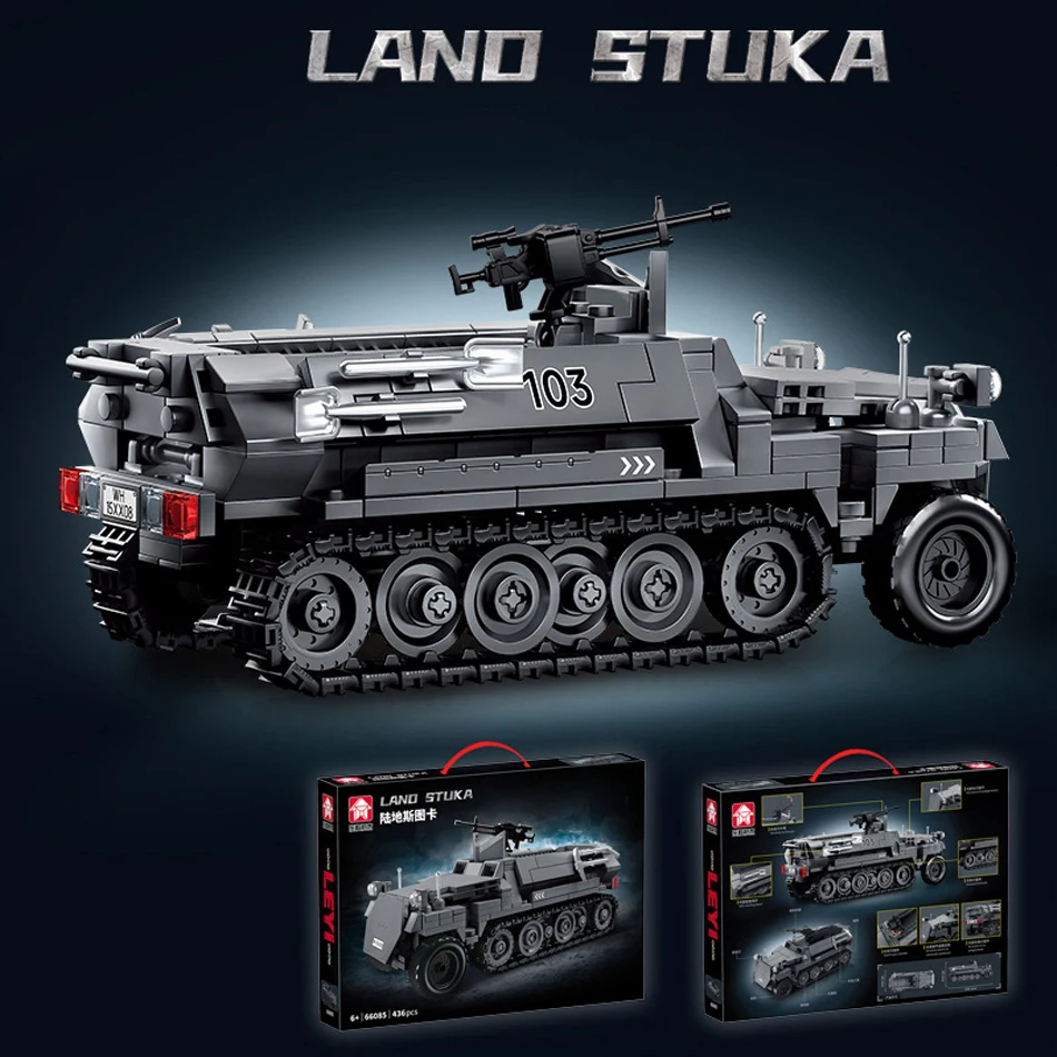 MOC WW2 Military German Walking Stuka SdKfz 251 Half Track Armored Carrier Building Blocks Soldiers Weapons Bricks Toys Gifts