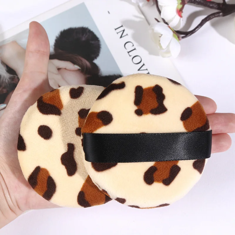 Large Set Makeup Powder Puff Powder Puff Honey Puff Soft Flocking Plush Powder Powder Puff Round Leopard Print 7.5CM