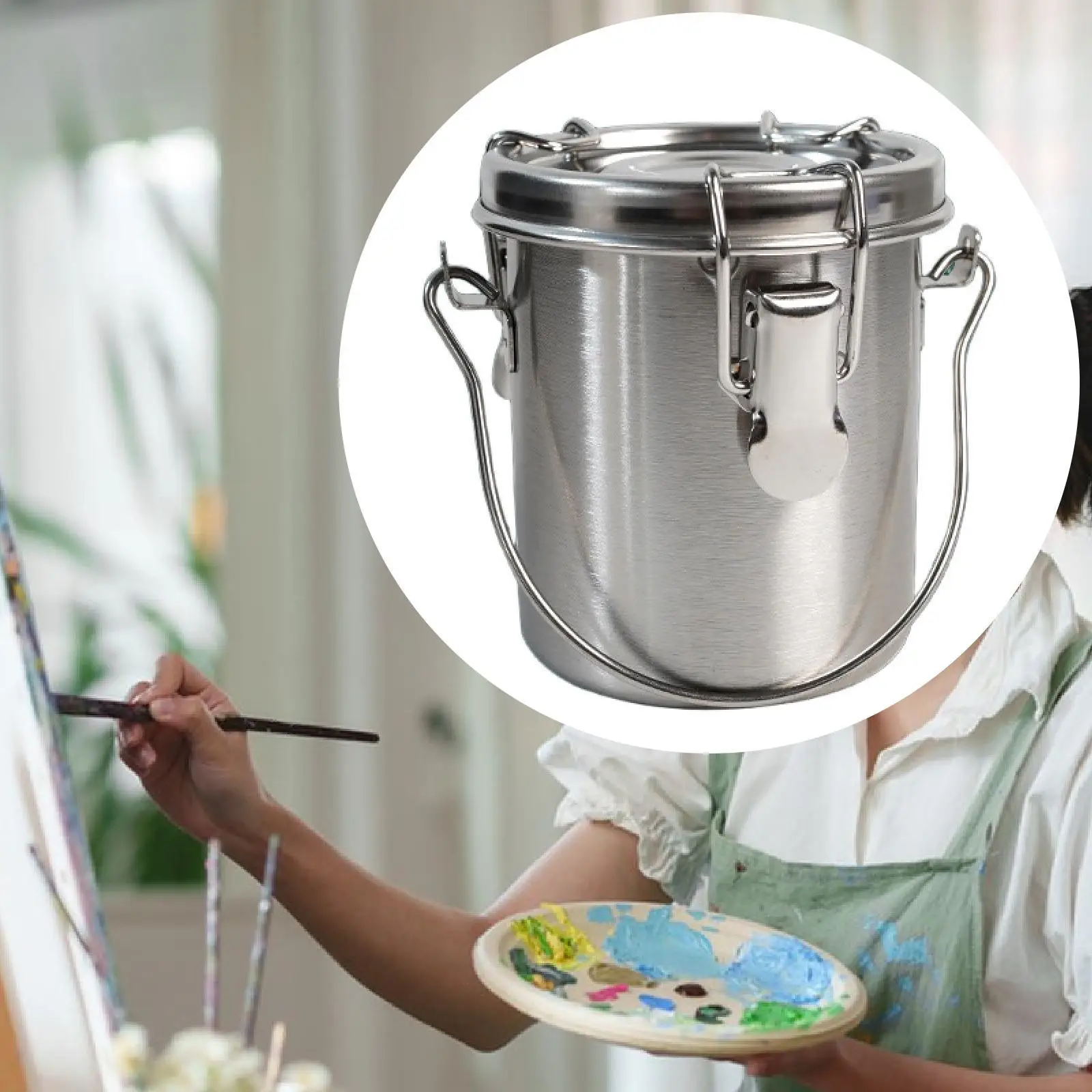 

Paint Brush Washer Stainless Steel Paintbrush Washer Portable Artist with Lid & Handle Filter Screen for Acrylic Painting