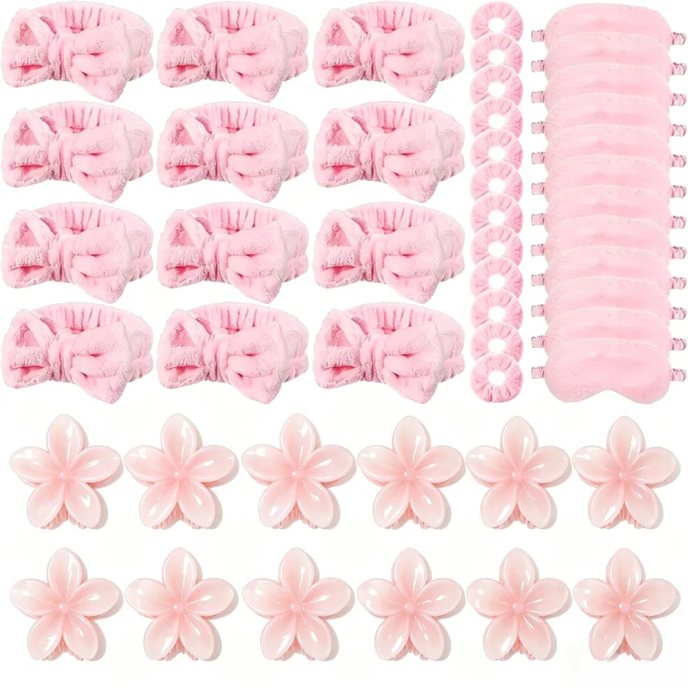 1/2/6/12/15Sets Women Fluffy Spa Makeup Hair Kit Soft Sleep Mask Clear Hair Clips Scrunchies Bag Girls Pajama Party Supplies