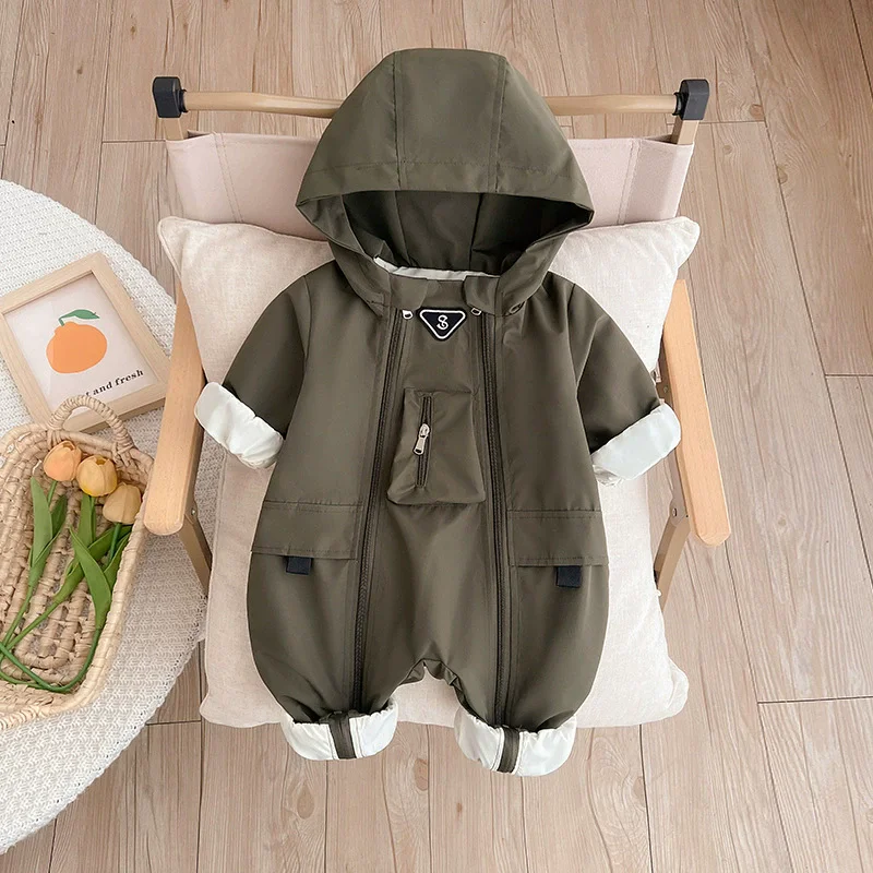 IYEAL Baby Boy Spring Jumpsuit Baby Army Green Windproof Jacket Newborn Spring And Autumn Windproof Outdoor Jumpsuit