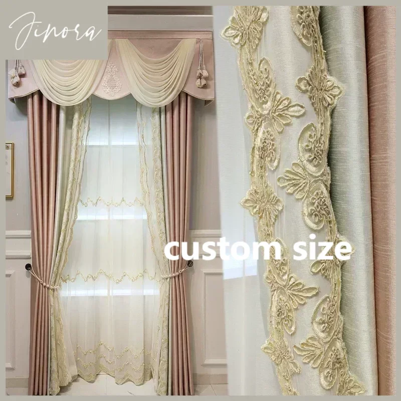 European Simple Fresh Customize Splicing Luxury Curtains For Living Room Bedroom Blackout Nordic Window Elegant Embroider Tulle