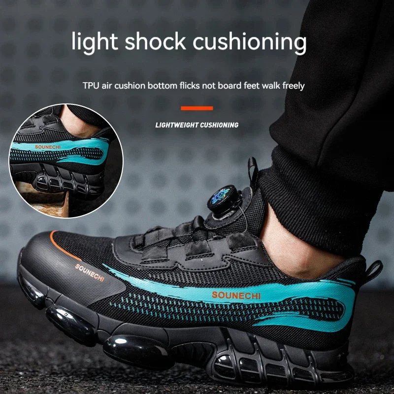 Steel toe safety work shoes men non slip hiking sports shoes anti piercing and non damaging shoes rotating buckle shoes outdoor