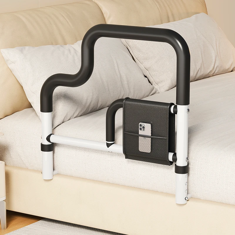 Adjustable Bed Guard Fall Prevention Fence for Elderly, Get Up Assist Bed Guardrail Bed Railing with Storage Pocket for Home