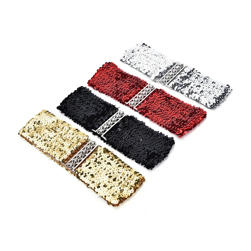 Sequin Elasticated Belt Women's Pair Buckle Belt Elastic Stretch Wide Waist Belt Waistband Slim Casual