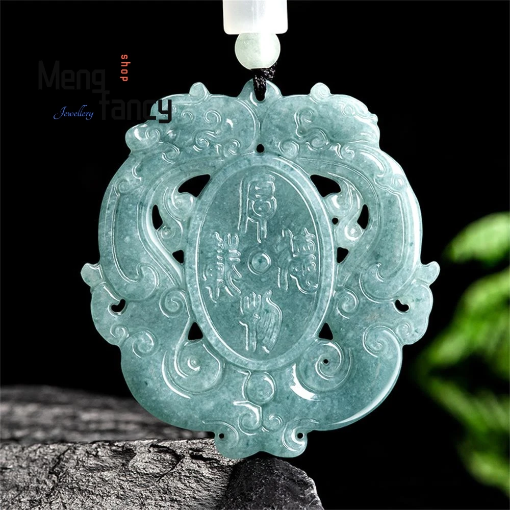 

Natural A-goods Jadeite Blue Water Antique Hollow Dragon And Phoenix Sign Ice Jade Pendant Amulets Mascot Luxury Fashion Jewelry