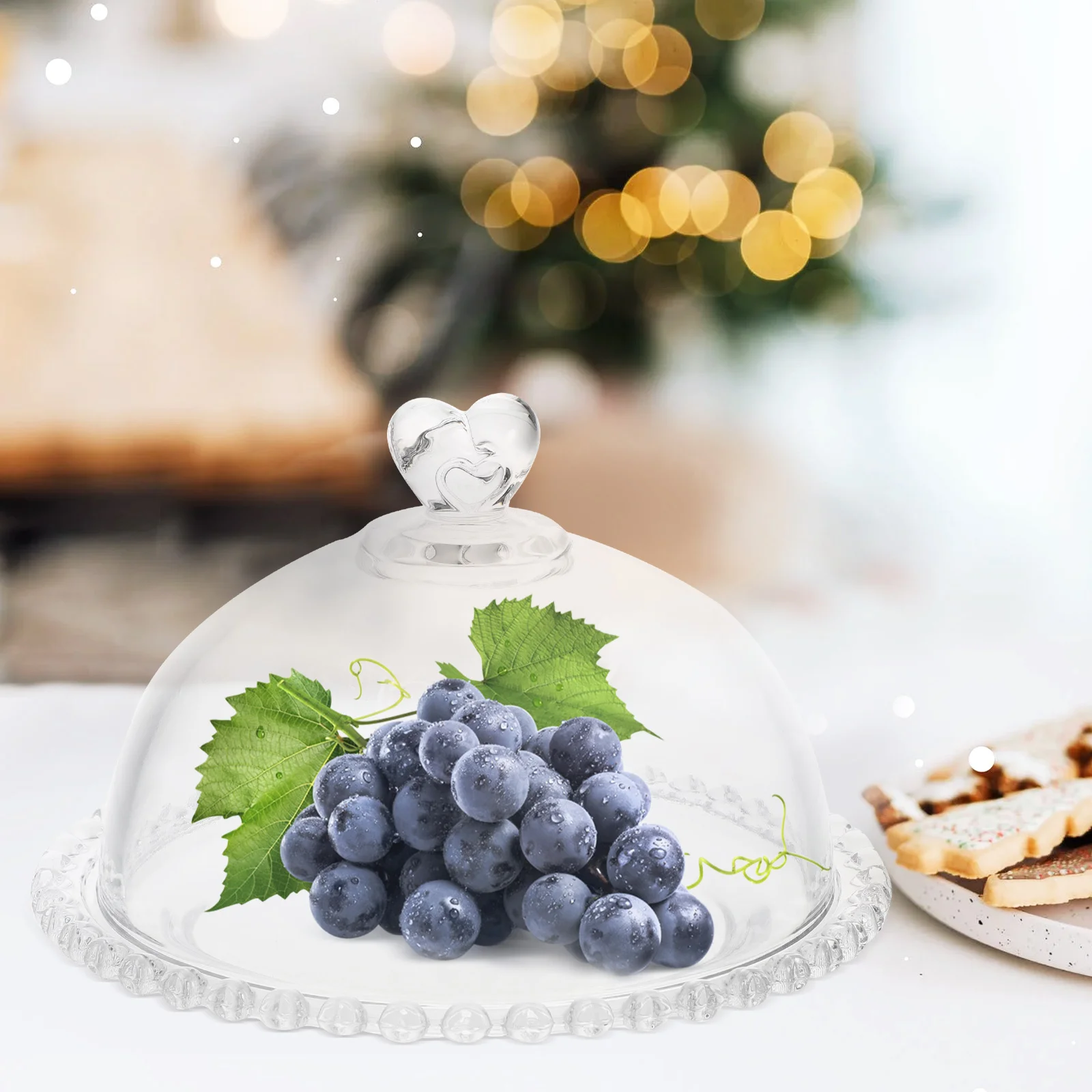

1Set Glass Cake Dome Tray Transparent Dessert Cover Handle Household Cake Plate Protective Cover Multi-Function Food Display