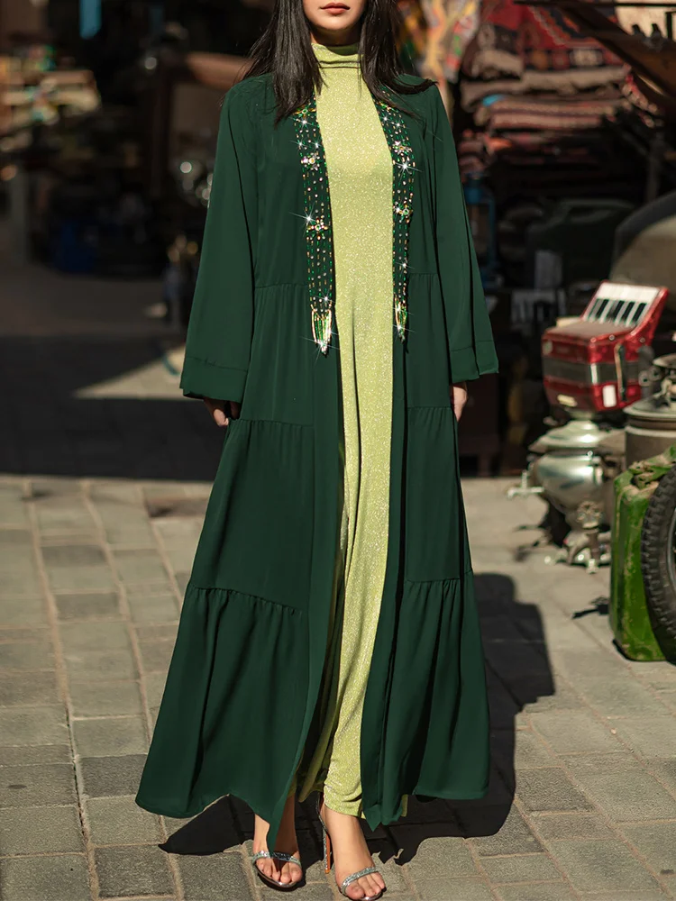 

Mia Muse Ramadan Essentials Women's Muslim Simple Elegant Dress Modest FashionAbaya Dimonds Dress