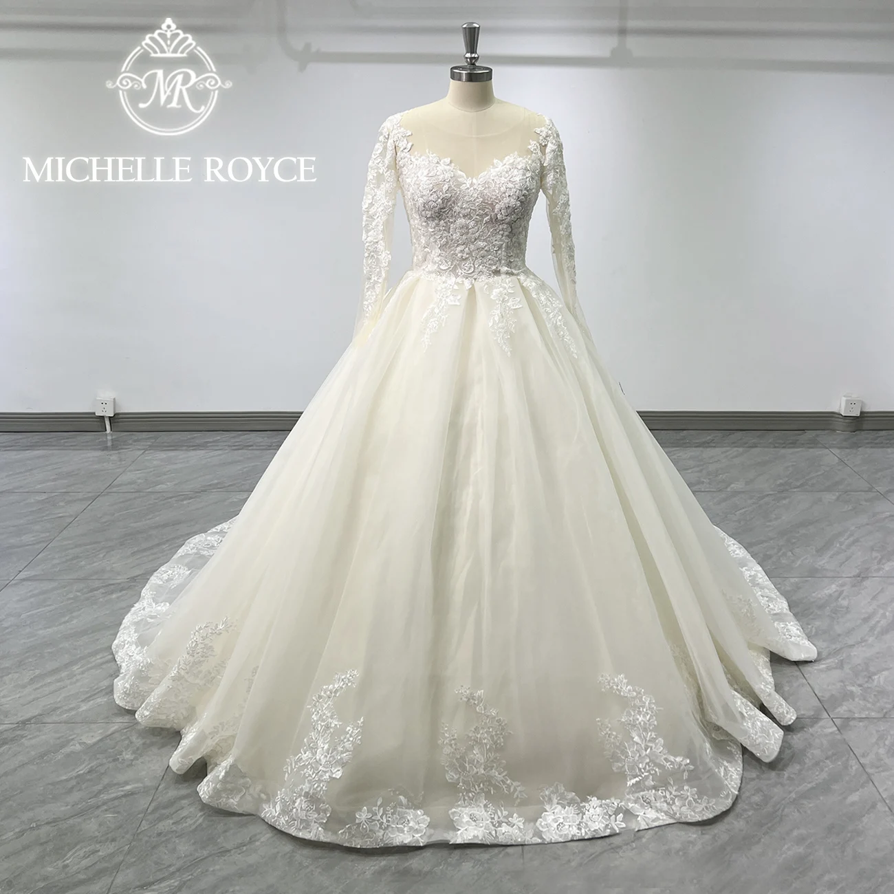 

Michelle Royce A-Line Wedding Dresses For Women 2024 Fairy Beading Appliques Princess Real Sample Long Sleeve Vestidos De Novia