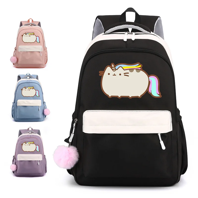 Cute Cartoon Cat Pattern Backpack Girls Boys Cartoon Cat Harajuku Schoolbag Large Capacity Zipper Backpack Laptop Bag Backpacks