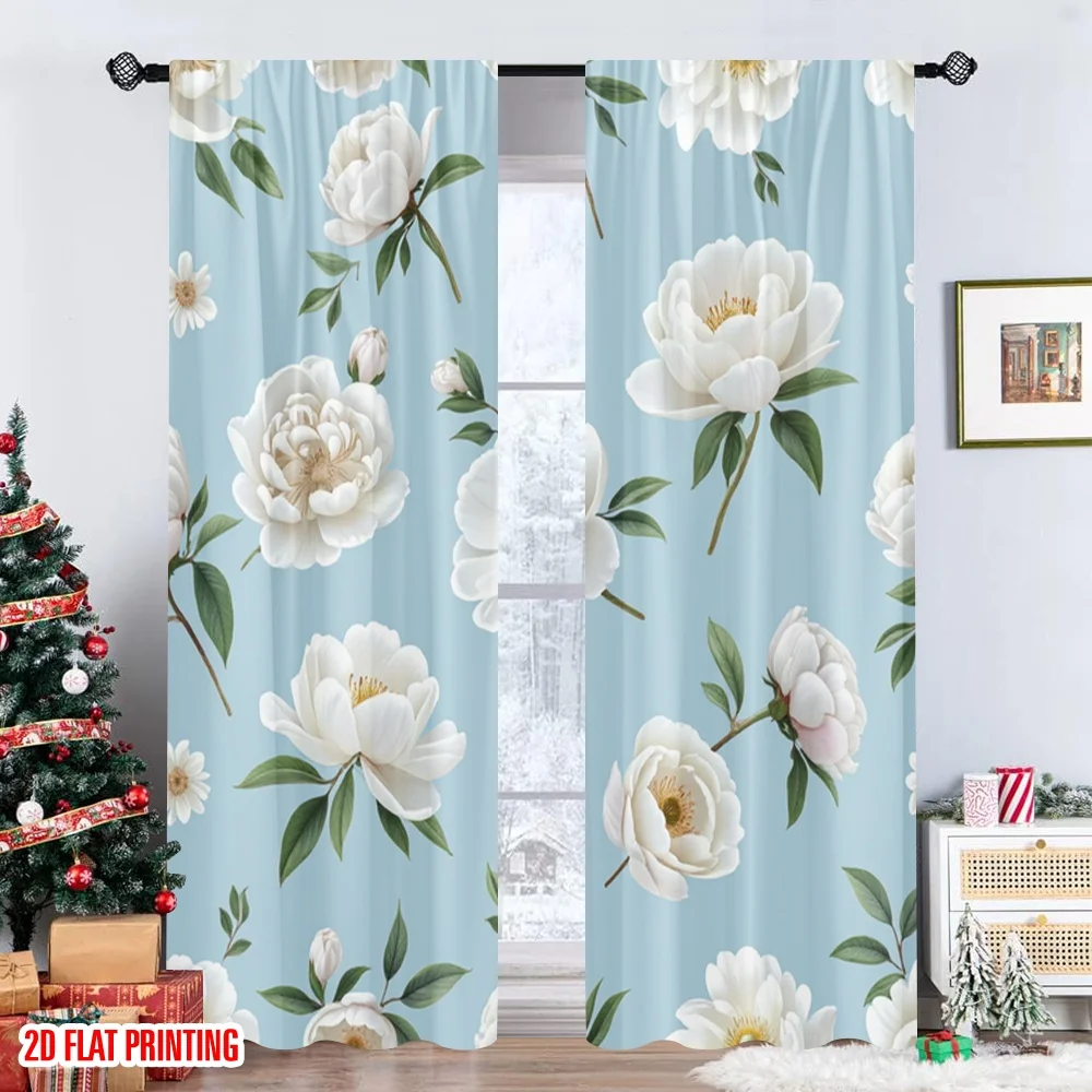2 قطعة 2D ستارة الطباعة المسطحة الأزهار الفاوانيا فروع الرقمية المطبوعة البوليستر الستائر احتفالية الستائر استخدام لستائر لغرفة النوم #6