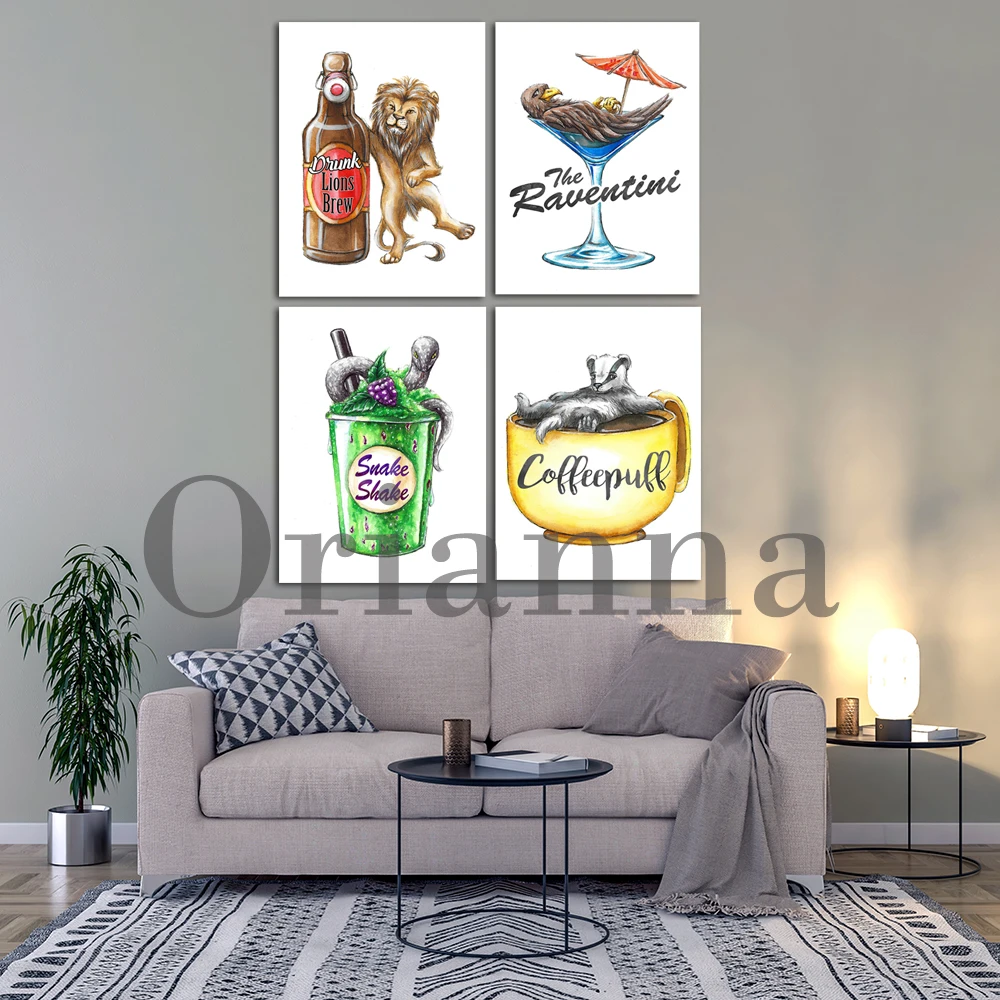 Snake Shake Drinks Coffeepuff Drunk Lions Brew Raventini Cocktail With Eagle Watercolor Wall Art Prints Posters Decor Painting