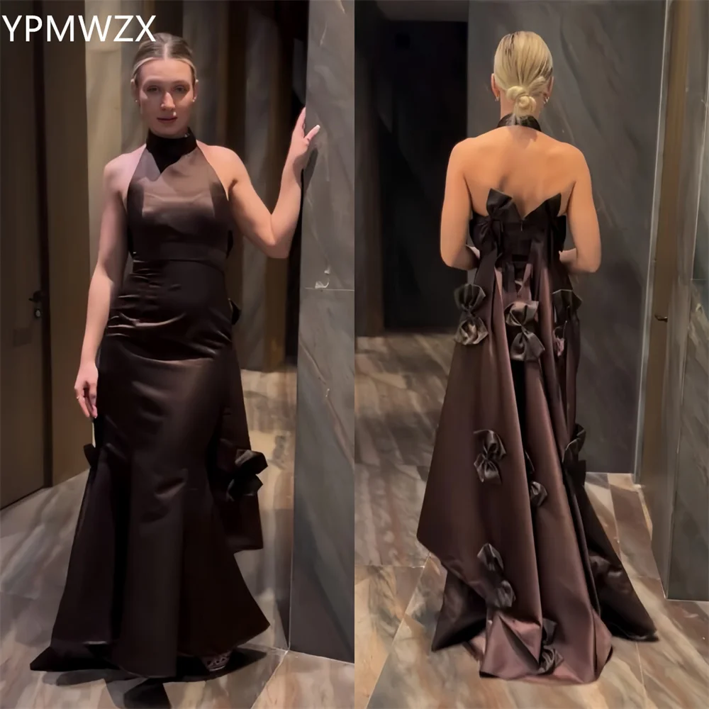 

Customized Evening Dress Formal Party Occasion YPMWZX Halter Mermaid Floor Length Skirts Sleeveless Applique 3D Flower Bespoke