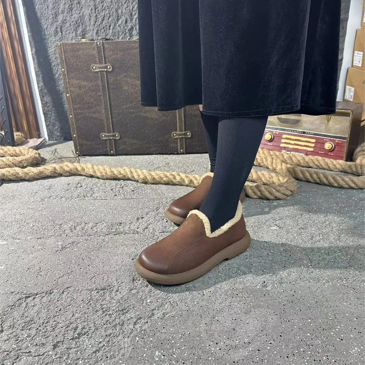 Careaymade-zapatos de piel auténtica para mujer, botas cortas hechas a mano, con suelas suaves, cómodos, de felpa de cordero y algodón cálido, para invierno