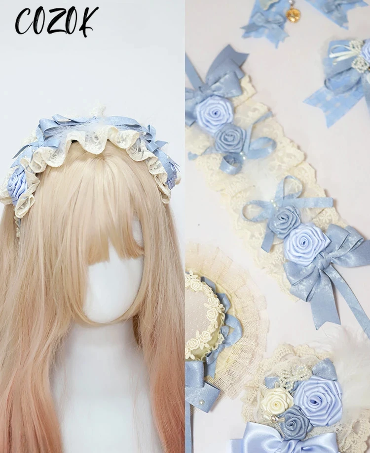 

Sweet Japanese Silk Satin Ballet Style Hair Accessories Set Girls Feather Bow Ribbon Flat Hat Flower Ball Brooch Women Hairband