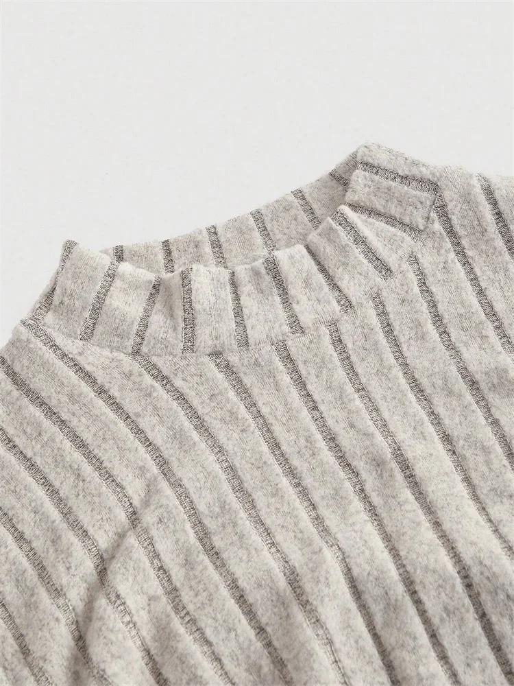 Camiseta acampanada de manga larga con cuello falso para mujer, Top corto de punto acanalado, blusa recortada, camiseta informal ajustada para primavera y otoño 2025, ropa Y2K