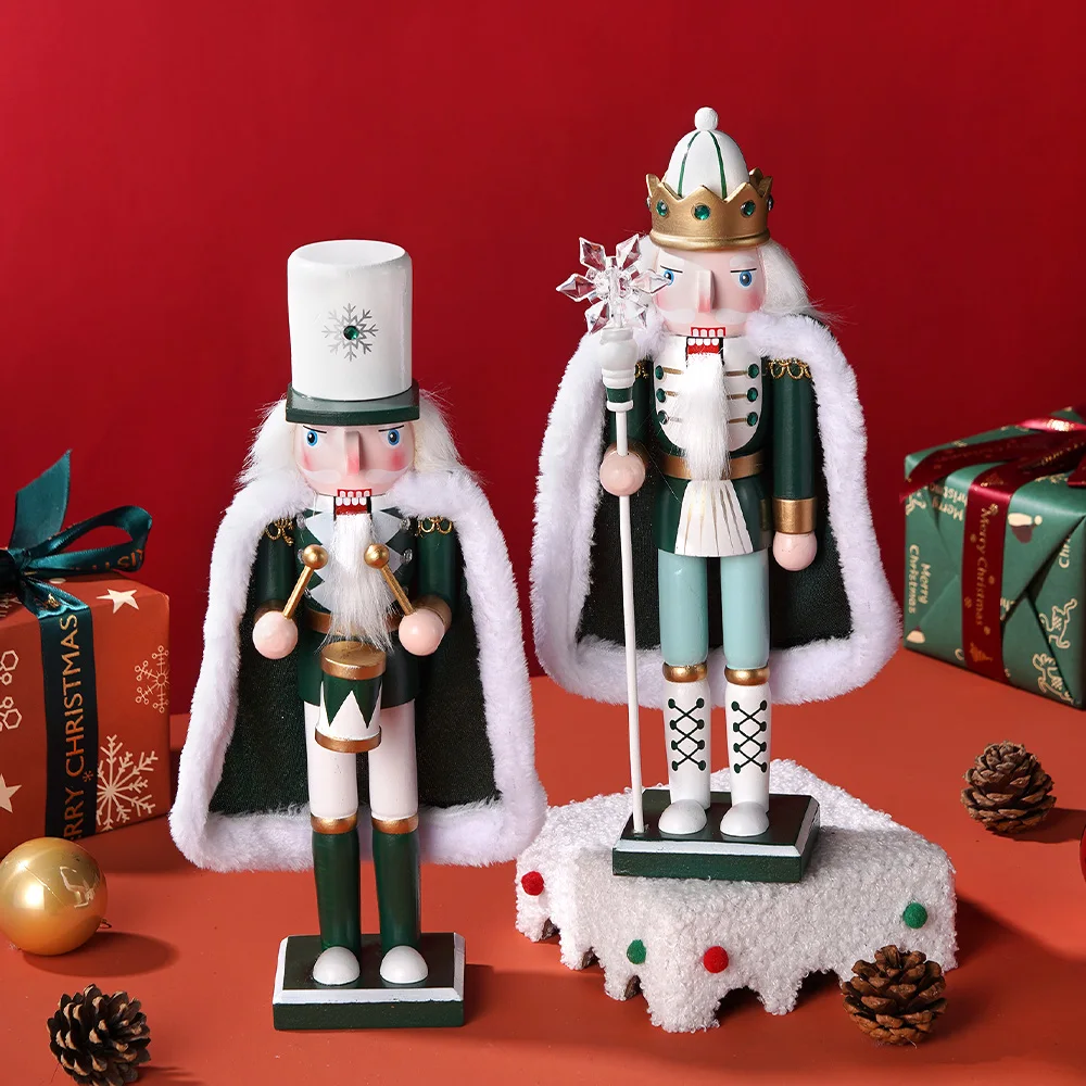

30CM Nutcracker Puppet Cloak Soldier King European Style Wood Handicrafts Cartoon Statuette Christmas Decoration Ornament Gift