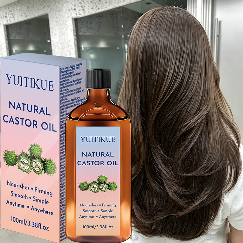 YUITIKUE Natural Castor Oil 100ml For All Hair Textures Moisturize Anti Frizz Smooth Shiny Daily Hair Body Care Oil