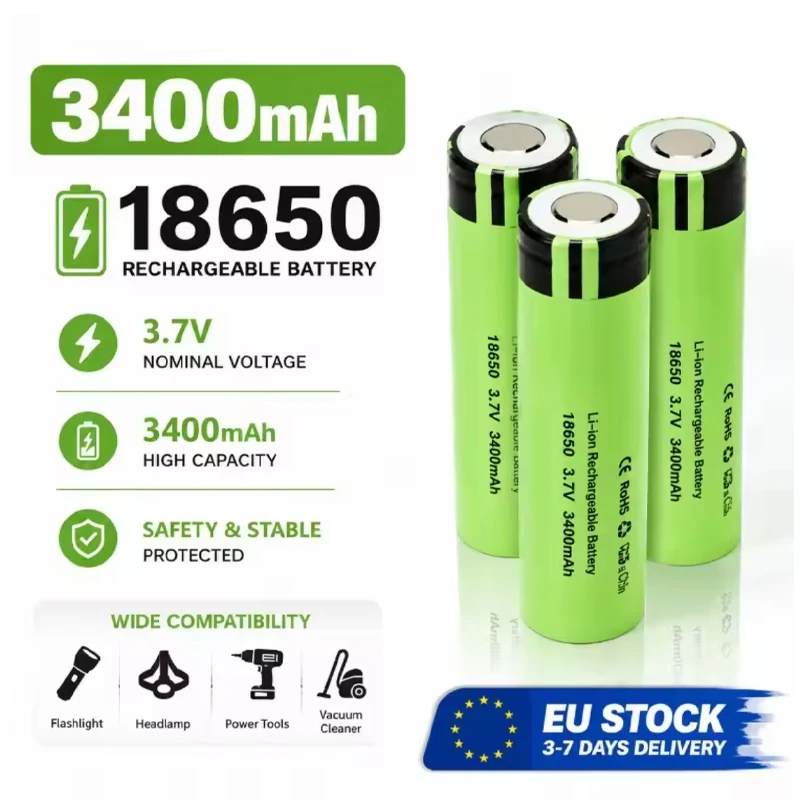 3400mAh 3,7V NCR18650B 34B 18650 Lithium-Akku-Zellen Polen-Lager Schnelle Lieferung für Taschenlampe Schraubendreher Spielzeugauto