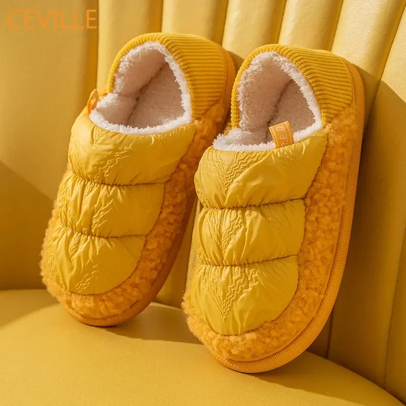 

Fuzzy Down Cotton Snow Boots Women Plush Fur Slippers for Winter Warm Flats Shoes Men Couple House Waterproof Shoes Homewear