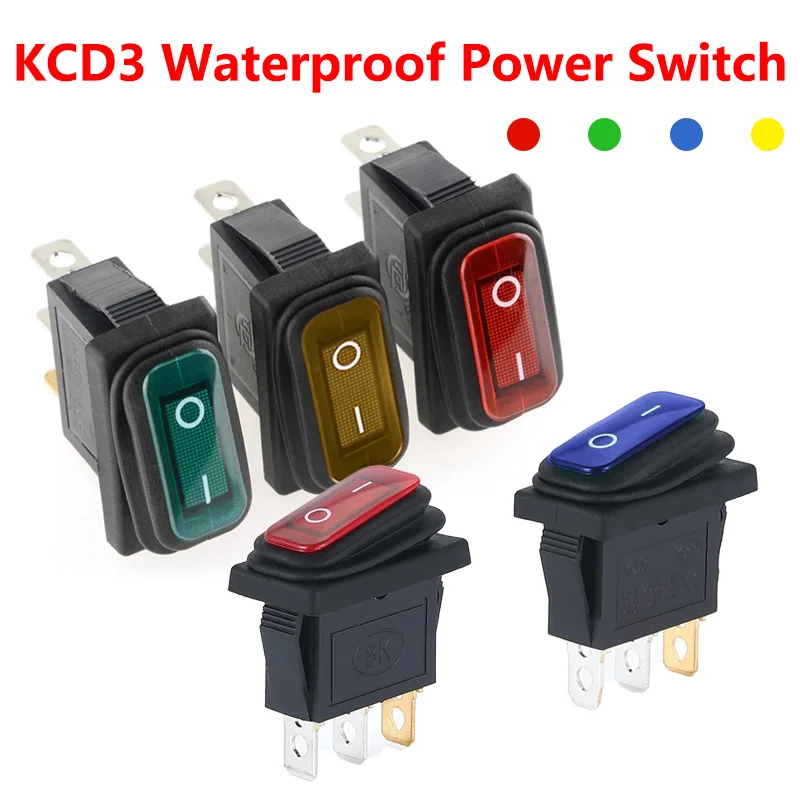 

5/20/100PCS KCD3 3 Pin 12VLED Light 20A On/Off Rectangular Ship Type Long Rocker Switch Waterproof IP67 Car Dashboard