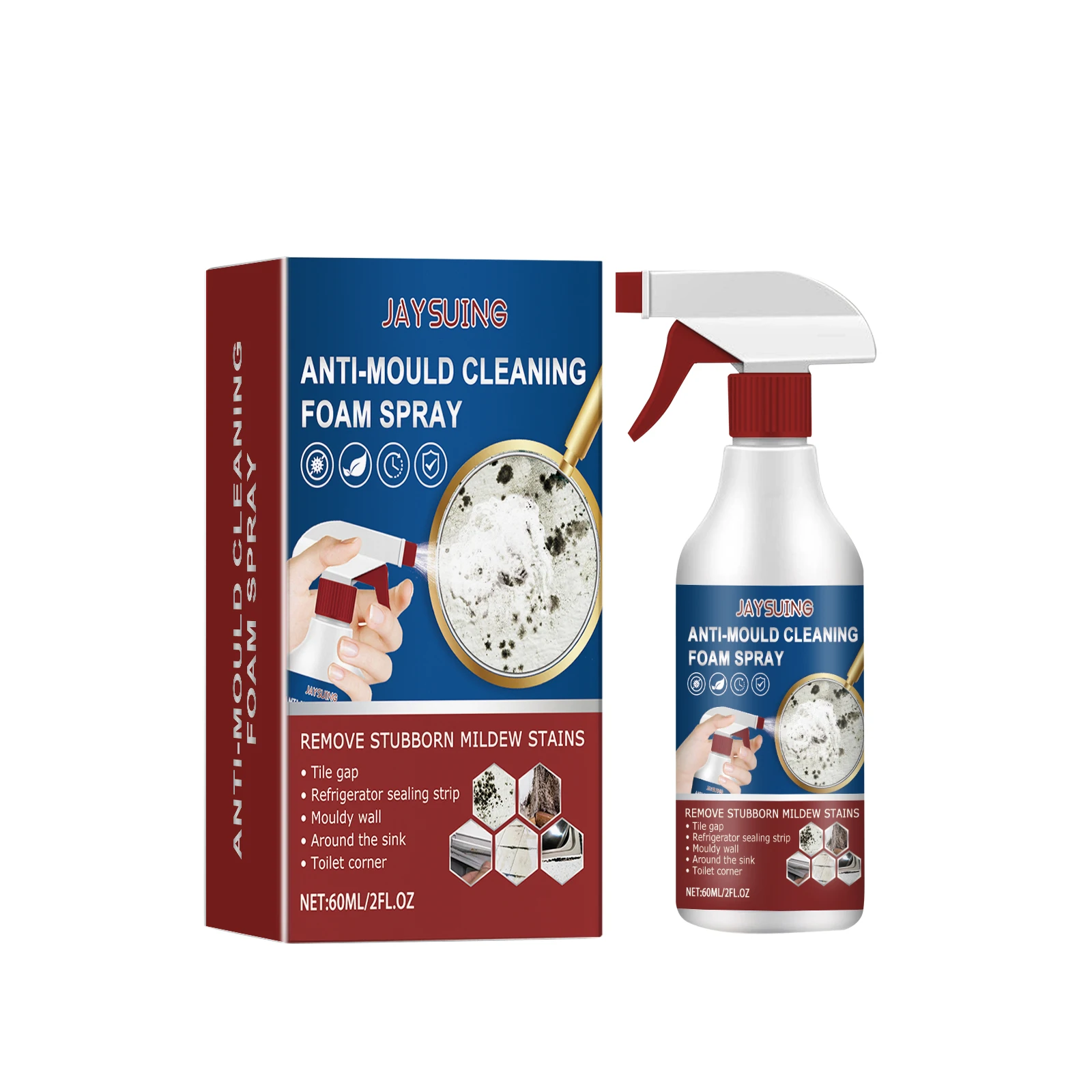 Decontamination Cleaning Spray - Household Wall Tile Grout Wall Kitchen Bathroom Mildew Stain Cleaner, Black Mold Mildew Remover for Tile Grout, Bathroom Walls, Kitchen Surfaces, Silicone Sealant, Fast Acting No-Scrub Spray Cleaner for Damp Areas