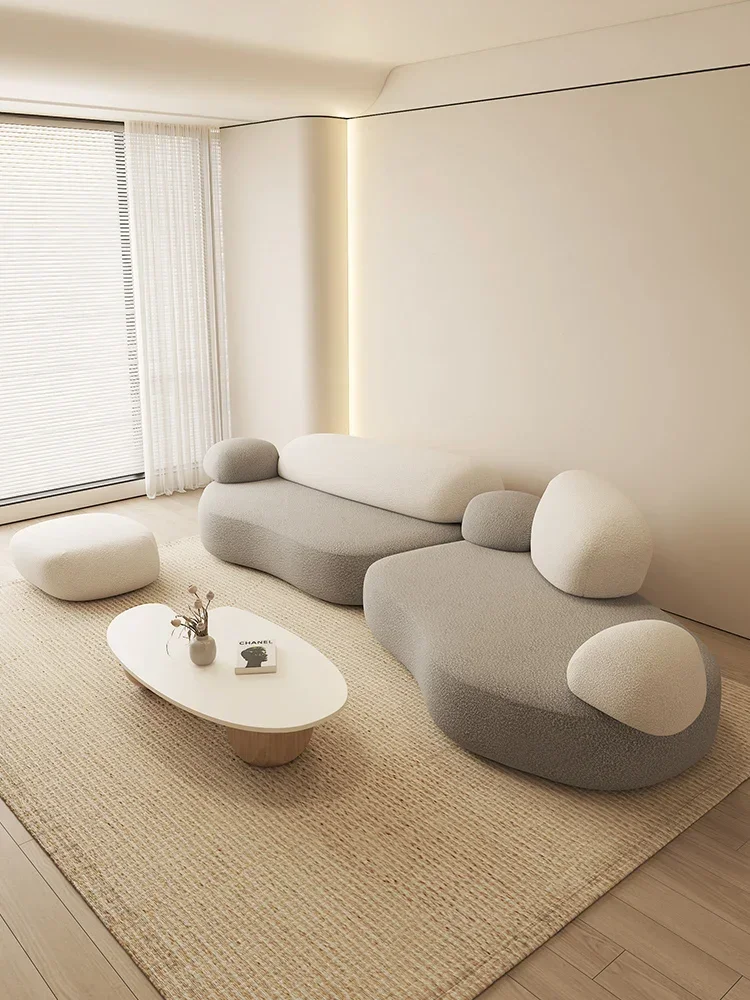Cobblestone Fabric Sofa Special-Shaped Cream Wind Arc Pea Stone Module