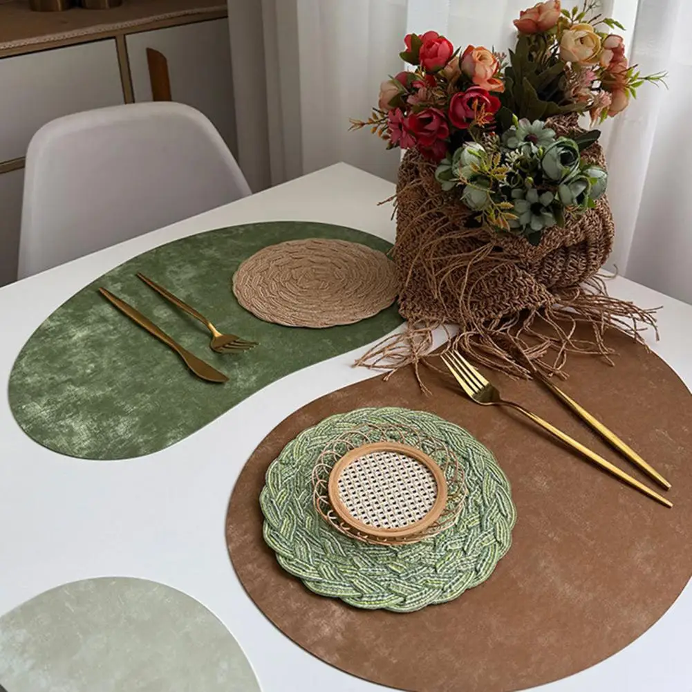 Scratch-resistant Placemat Heat Insulation Placemats Set Cashew Nut Shape Table Pads Double-sided Faux Leather Dining Mats