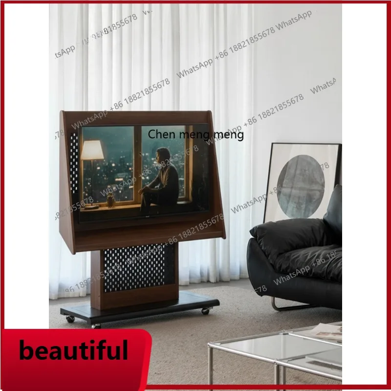 

X TV stand medieval solid wood floor removable, walnut-colored small apartment