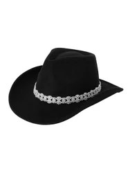 1pcs hat, fashion tie-in big-brimmed Jazz hats, chain chain Rhinestone decorative top hat, stage performance hat, party hat