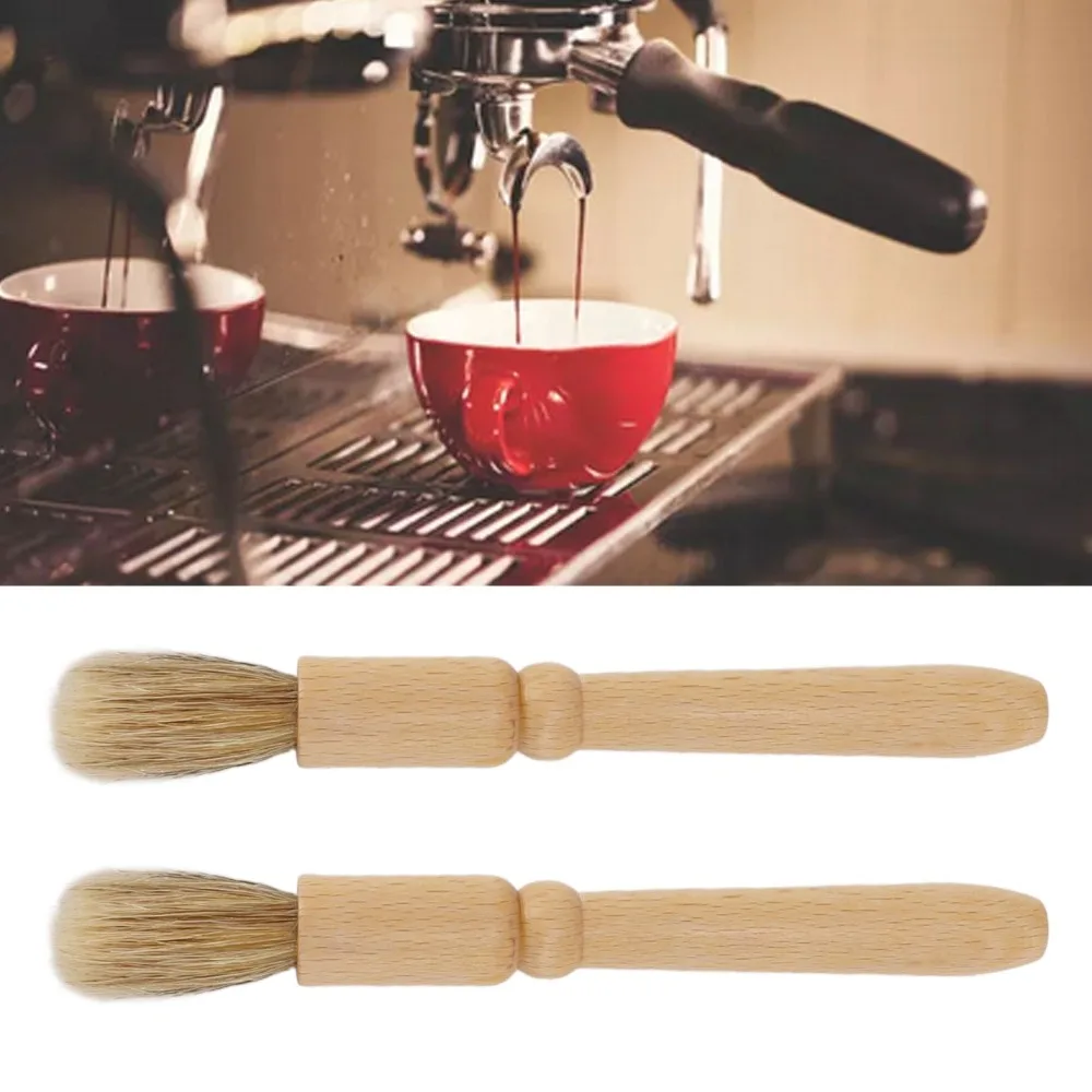 2PCS Wooden Handle Coffee Grinder Brush Long Handle Bar Counter Use Cleaning Brush Powder Cleaning Brush Grinder Cleaning