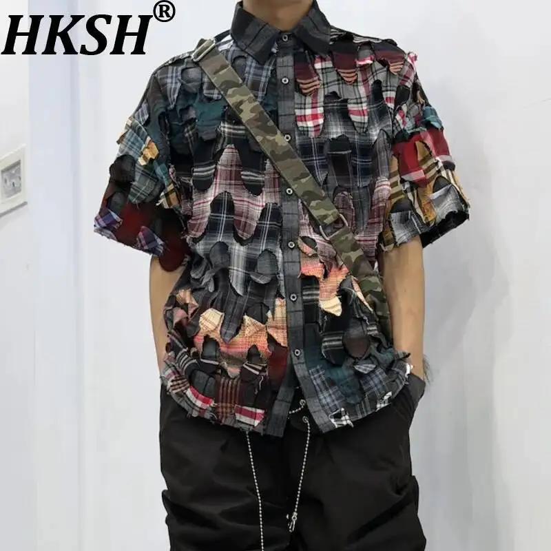 HKSH Spring Summer New Men Tide Chic Retro Patchwork Style Patterned Print Shirt Women Trend Loose Fit Niche Design Tops HK24352