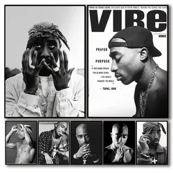 Black and White Pop Hip Hop Rapper 2PAC Posters Tupac Music Album Cover Aesthetic for Room Canvas Painting Art Wall Home Decor