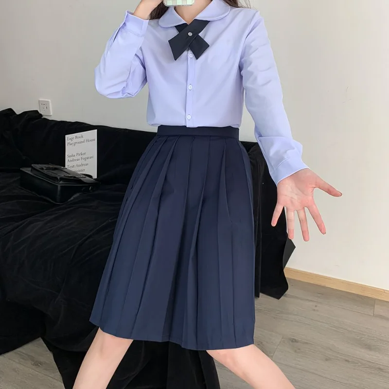 

HOUZHOU School Uniform Pleated Skirt Women Japanese Fashion Cute High Waist Knee-length A-line Skirt for Girls Preppy Casual JK