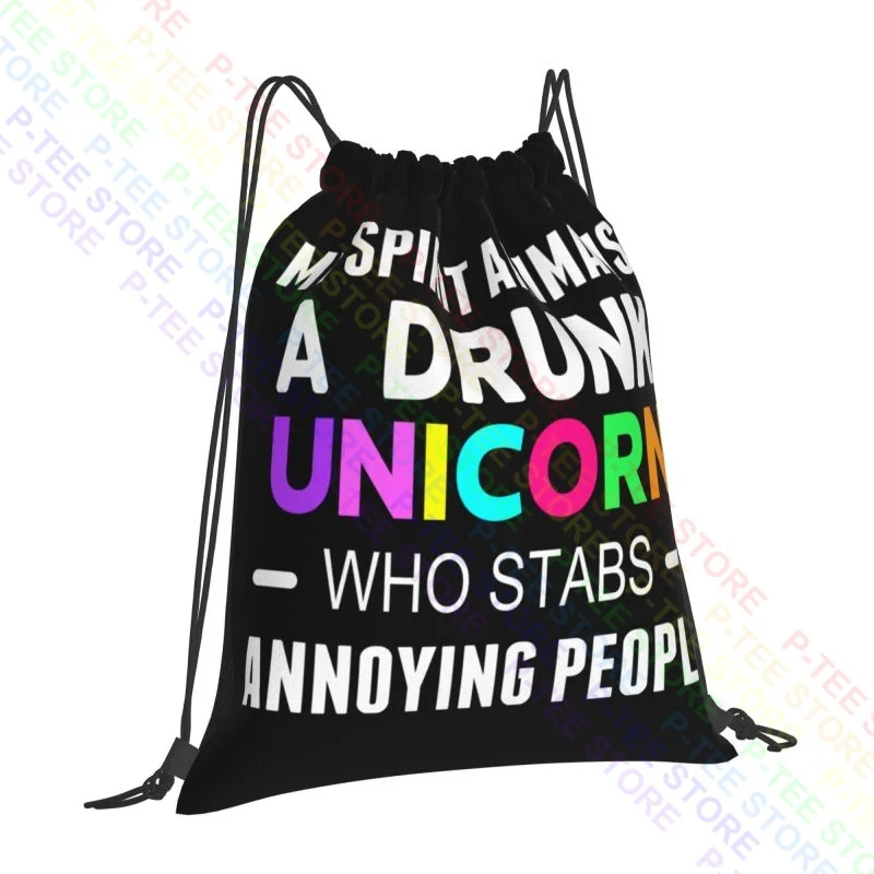 My Spirit Animal Is A Drunk Unicorn Who Stabs Annoying People Drawstring Bags Gym Bag Print Outdoor Running