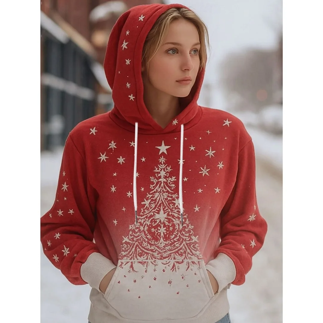 

New Year X'mas Tree Print Sweatshirts For Women Fashion Cartoon Funny 3D Christmas Elements Pattern Autumn Pullover Clothes Tops