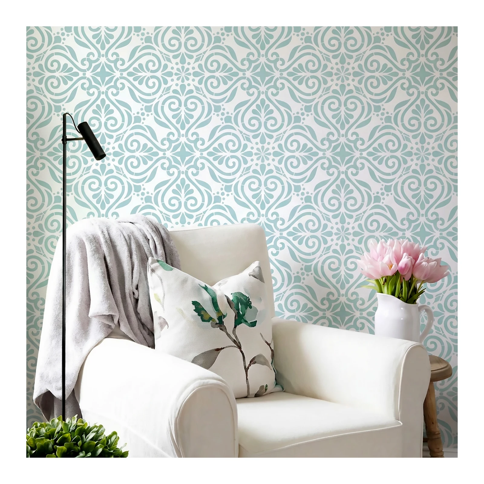 Large Size Stencil For Painting 40cm - 80cm Wall Decorative Plaster Decor Putty Paint Plastic Template Extra Damask Flower