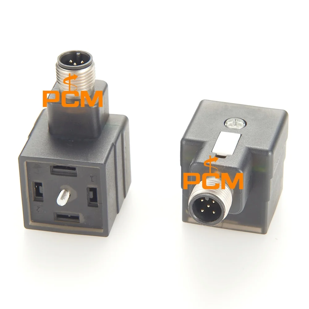 M12 A Code to DIN 43650 Type A Solenoid Valve Connector Compatible with Hirschmann VAD 1A-1-3-M12-5 12141 IP67 Waterproof