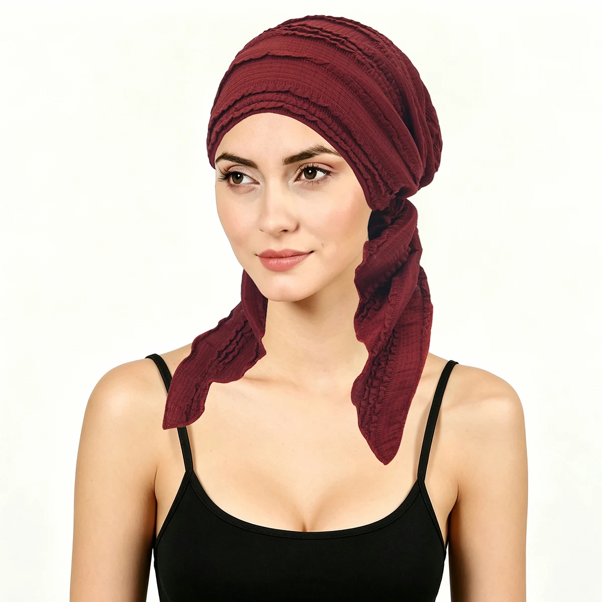 Solid Color Ramadan Turban Hijab Long Tail Head Wrap Soft Elastic Muslim Hat Breathable Chemotherapy Cap for Women And Girls