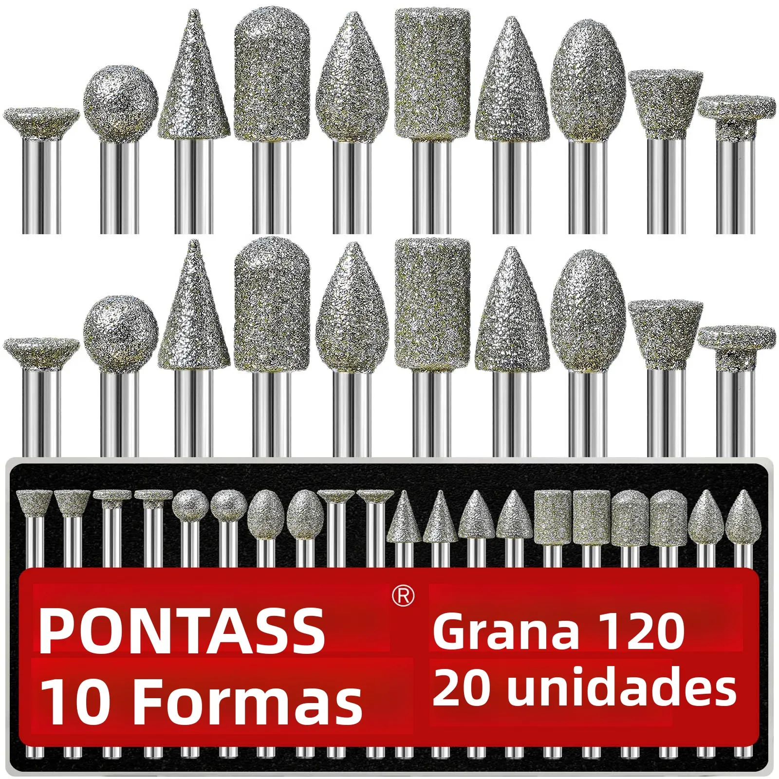 Kit de brocas de rebarbas de diamante de 20 peças 120grit, haste de 1/8 "para escultura em pedra e moagem de vidro para cerâmica, gravura, lixa