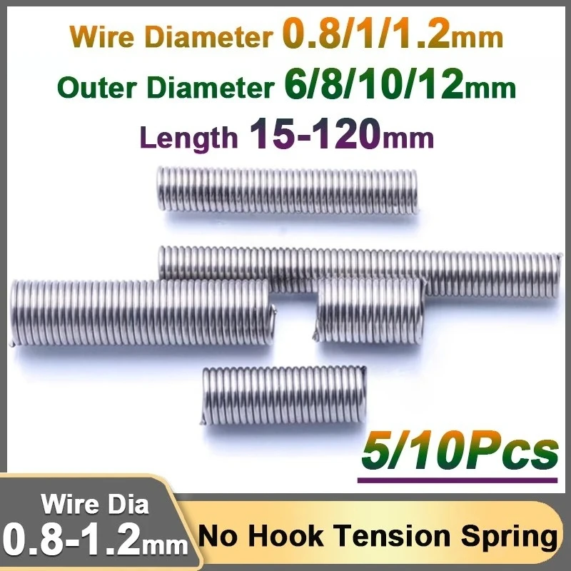 

Stainless Steel No Hook Tension Cylindroid Helical Pullback Extension Tension Coil Springs Wire Dia 0.8mm 1.0mm 1.2mm OD 6-12mm